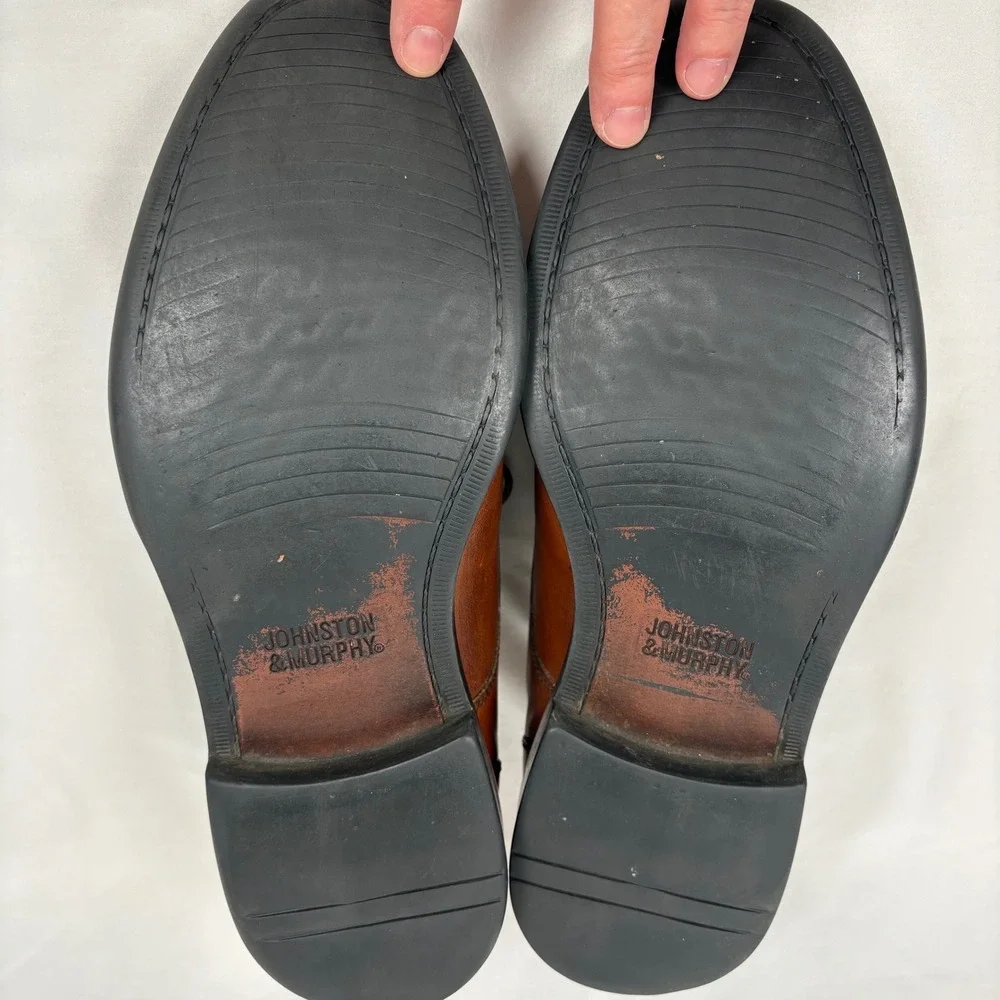 Johnston & Murphy Derby Shoes 9.5M Tan Leather Plain Toe 20-3360 Business Dress‎